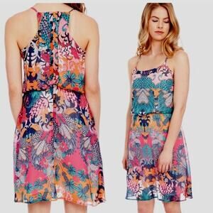 Octavia dress women's small paisley floral chiffon halter knee length fairy